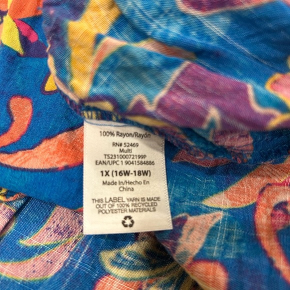 Terra & Sky top multicolor puffed sleeve feminine tiered baby doll easy fit 1X - Picture 4 of 6